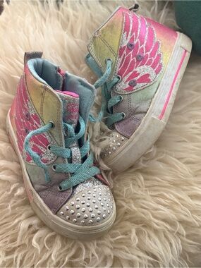 Kids Skechers twinkle toes High-Top Sneakers with Glitter Wings - Pink/Blue